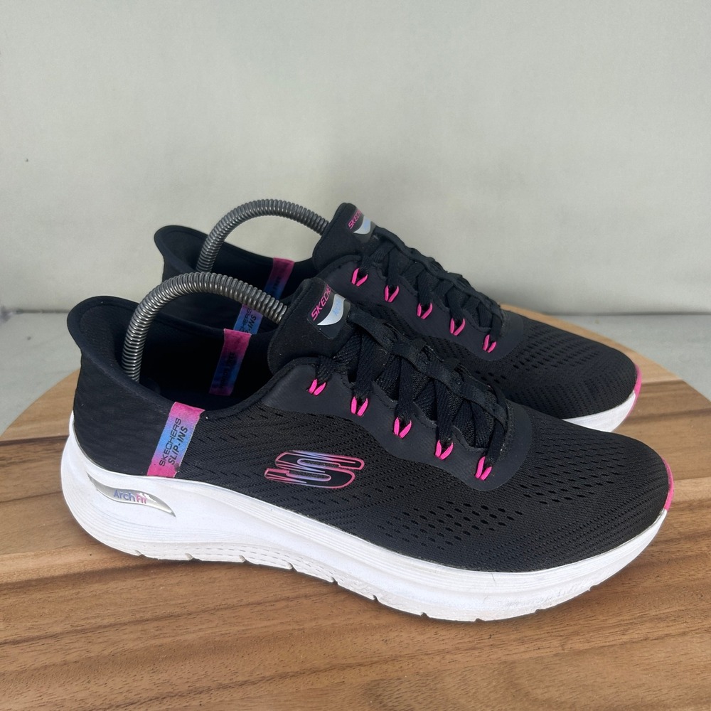 Skechers Slip-ins Arch Fit Black Pink Womens Sneakers Size 10 Cushioned Comfort